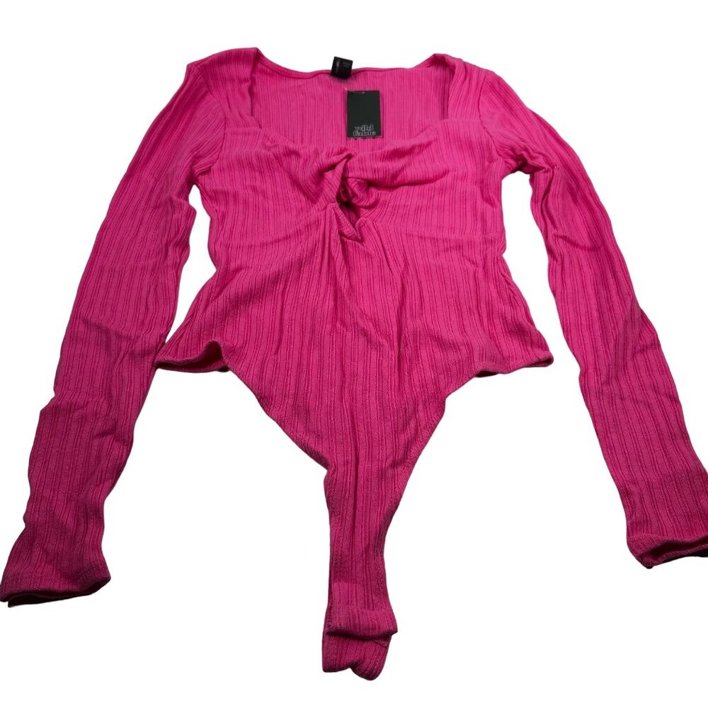 Wild Fable Women's Med Long Sleeve V-Neck Bodysuit Cut Out Twist Snap Stretch